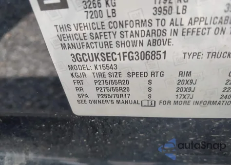 2015 Chevrolet Silverado 1500 2Lz from USA, damaged, VIN 3GCUKSEC1FG306851